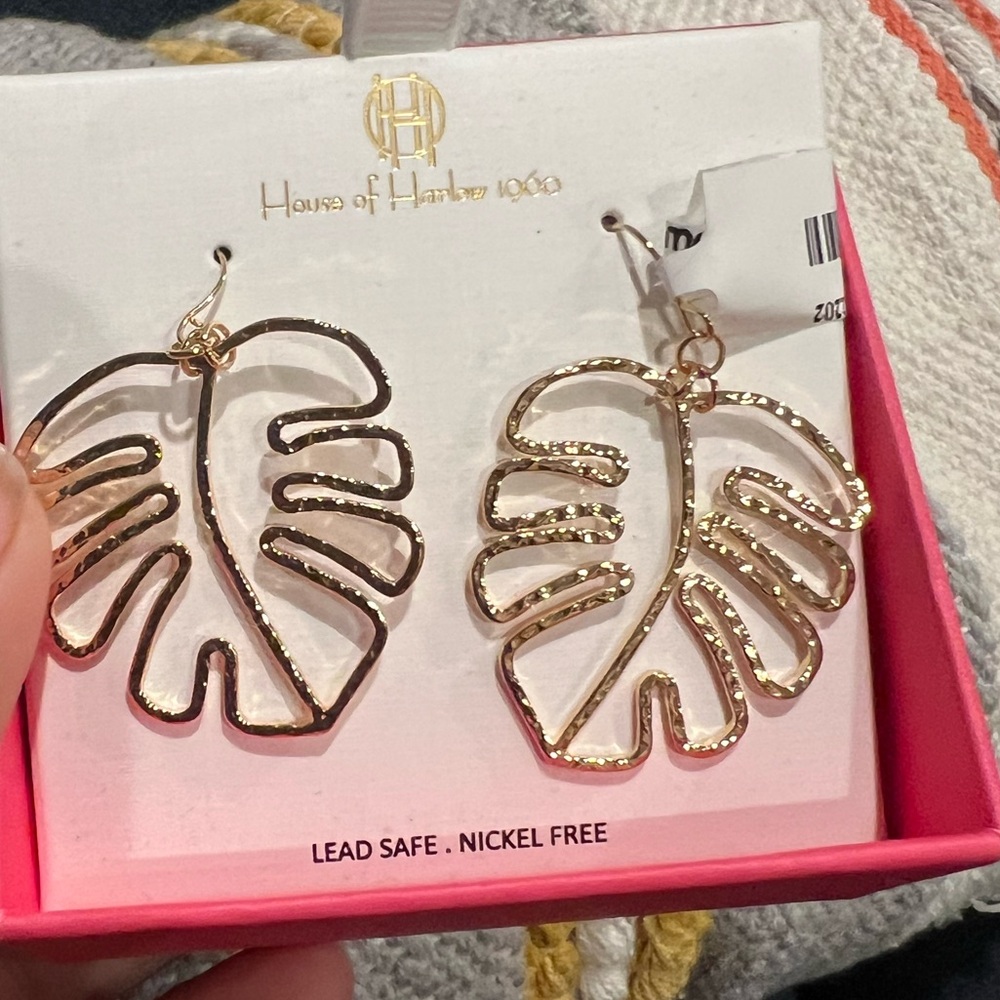 House of Harlow 1960 Palm Leaf Tropical Summer‎ Gold Earrings